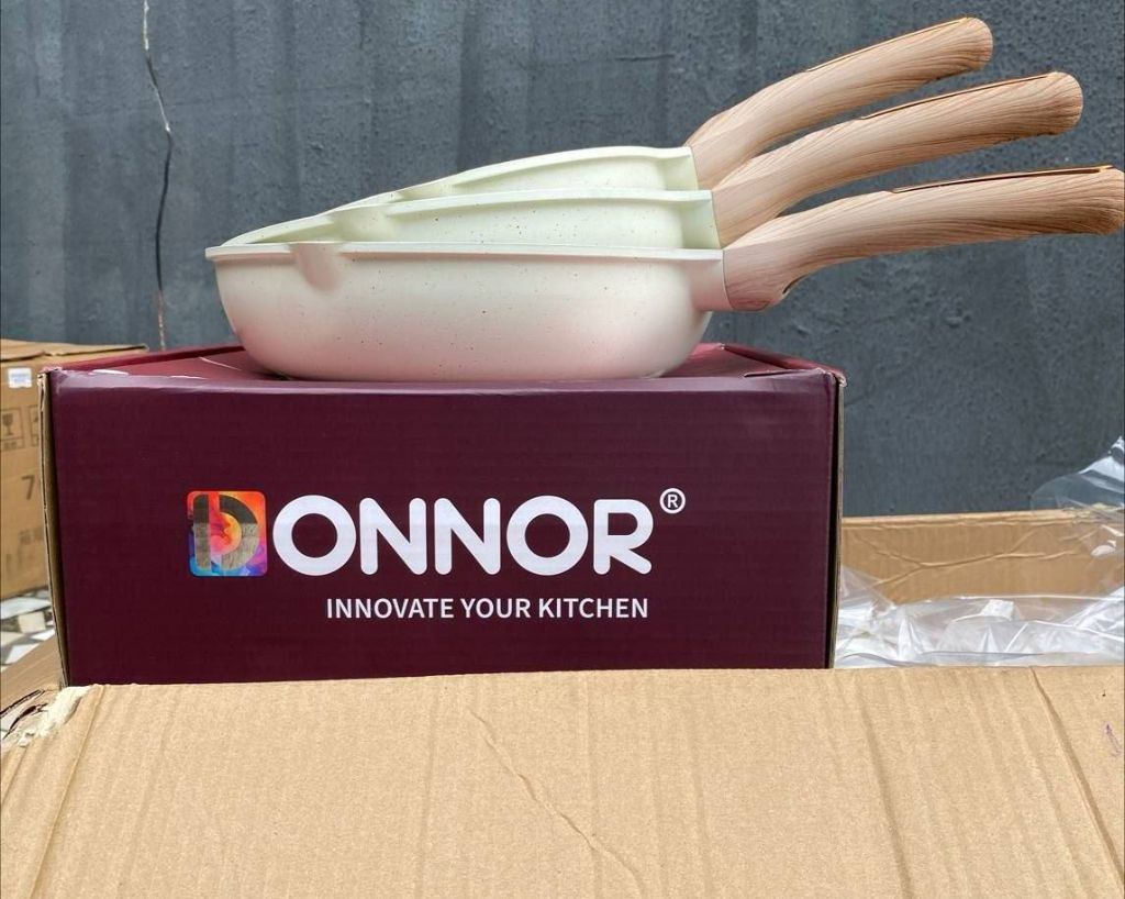 3Pcs marble frying pan without cover. (20cm, 24cm, 28cm)