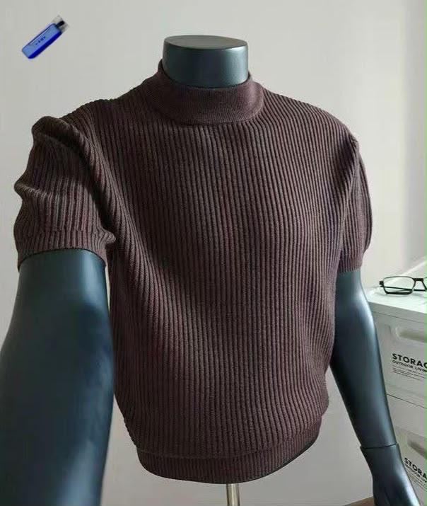 Premium Ribbed Mock-Neck Knit Tee