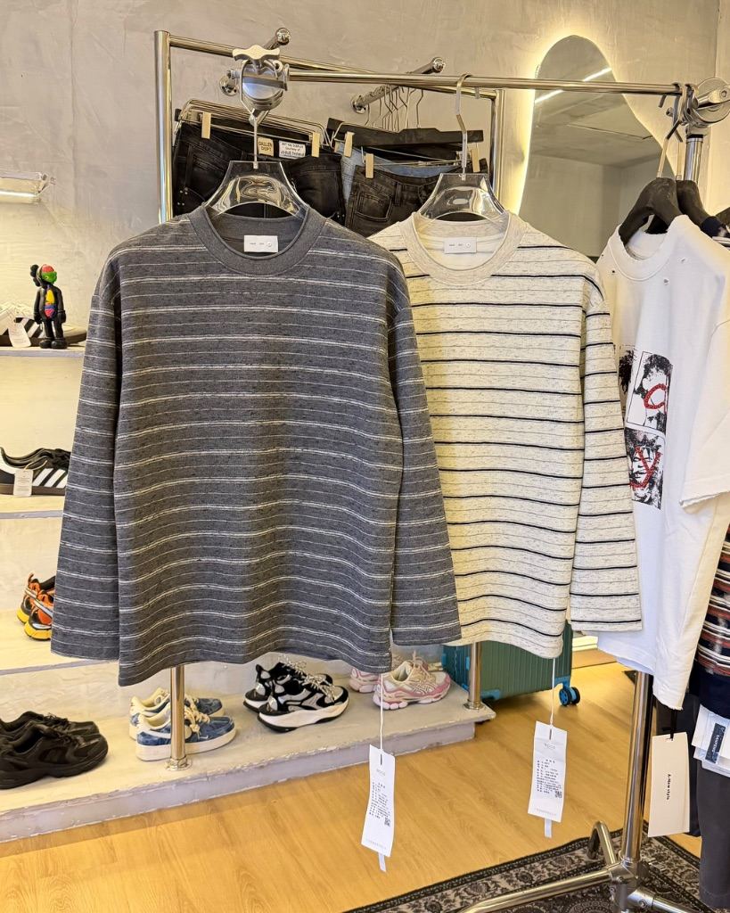 Premium Men’s Grey Striped Long-Sleeve Crew-Neck Tee