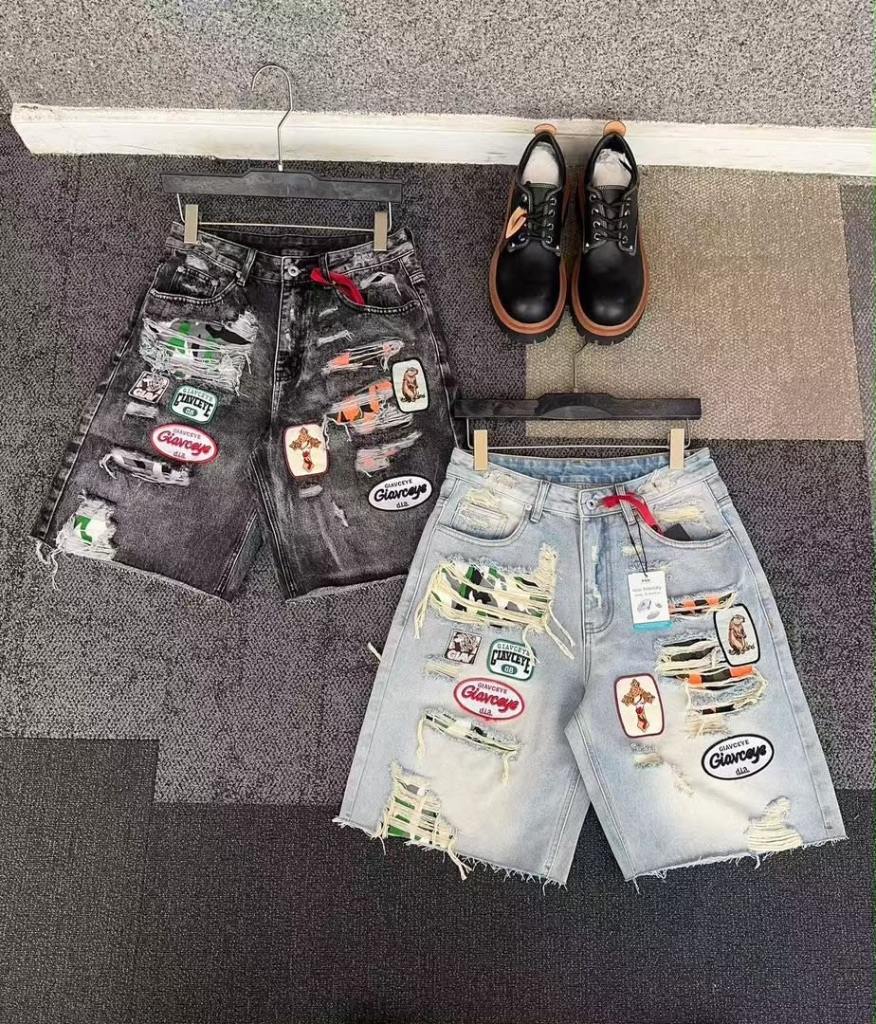 🔥 Premium Men’s Distressed Patchwork Denim Shorts