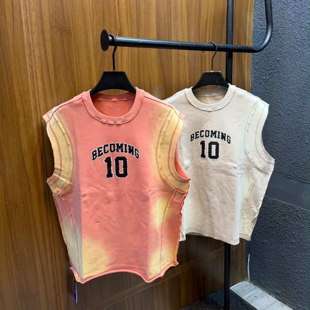 tie-dye style sleeveless crewneck tank tops