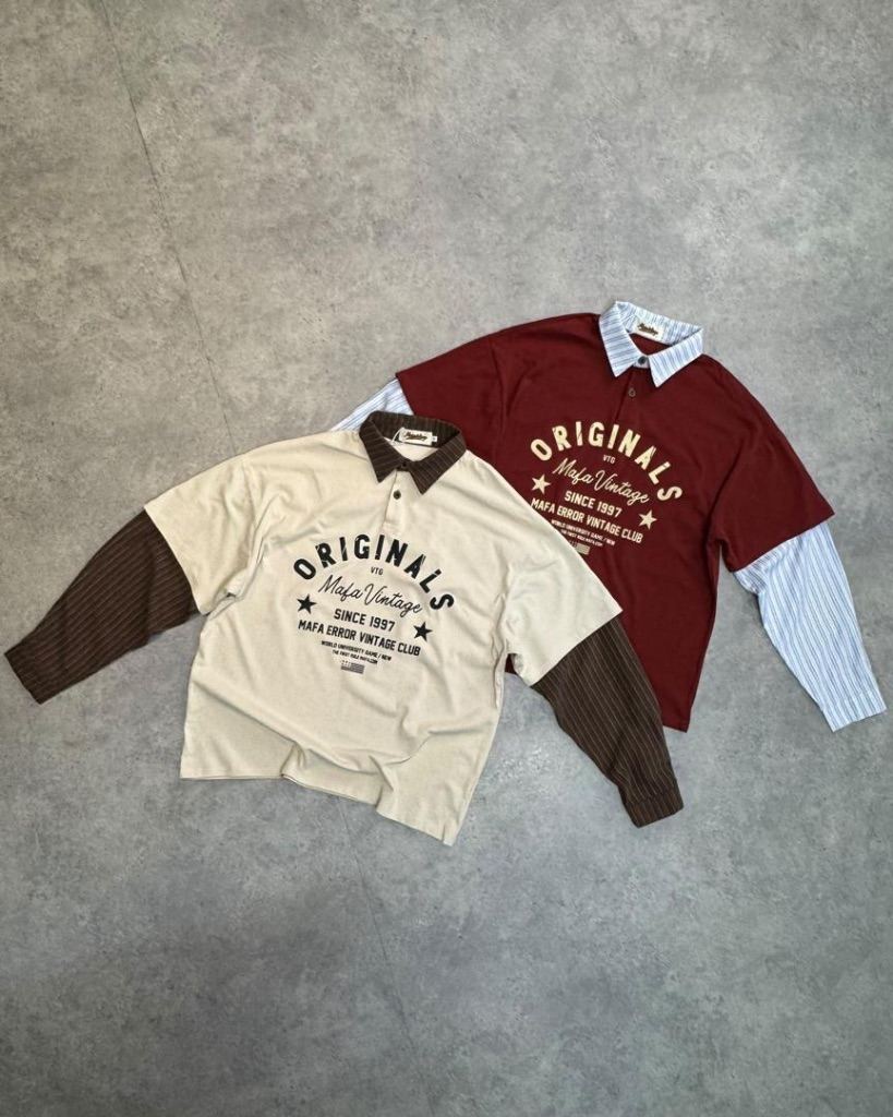 Vintage Layered-Sleeve Polo Shirt 🤎🍷🔥
