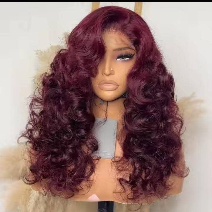Human hair wig wine red